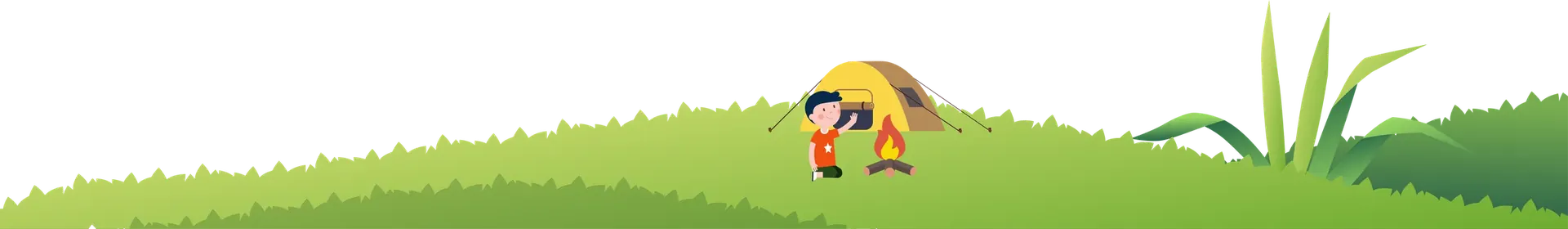 Anak-anak berkemah di dekat tenda dan api unggun