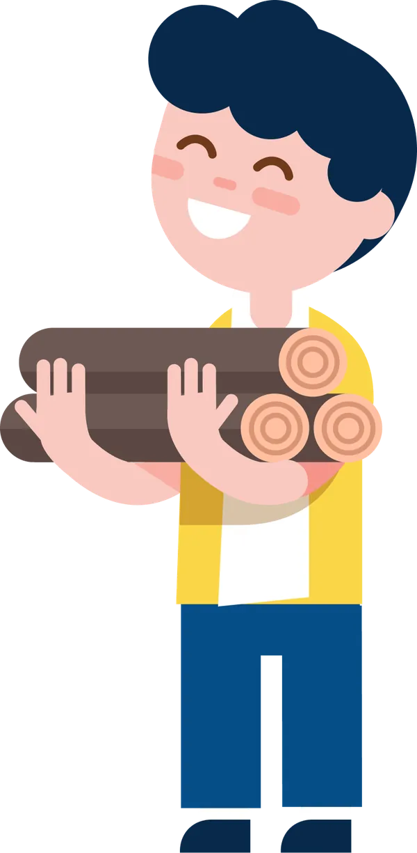 Ilustrasi anak membawa kayu bakar untuk api unggun